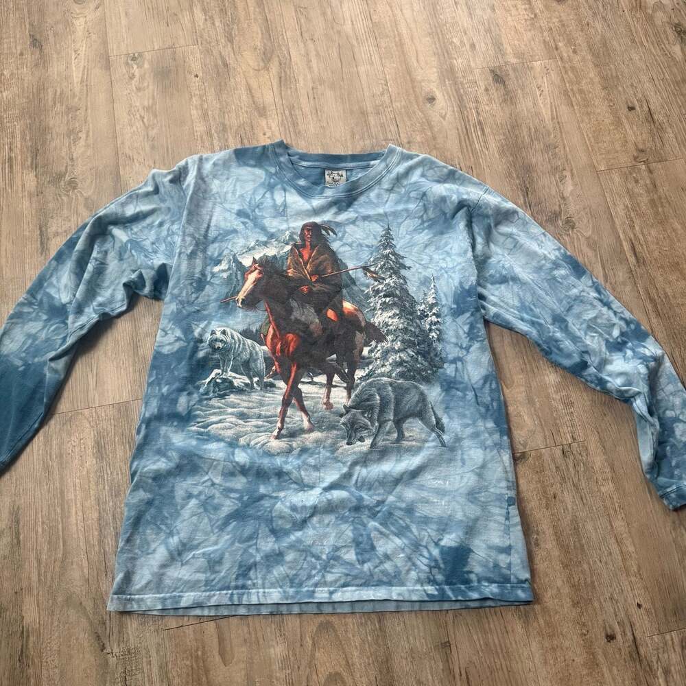 Back To Earth Native American Horse and Wolf Tie Dye Long Sleeve Shirt Size L